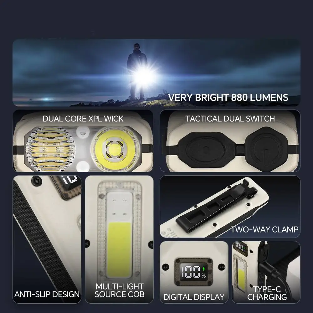 Linterna EDC táctica multiusos, potente linterna recargable por USB para exteriores, Camping, caza, pesca, luz de trabajo COB portátil - imagen 3