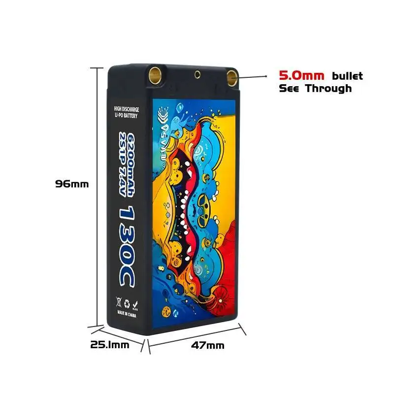 Upgradedl VSVAW 2S RC Lipo batería 7,4 V 6200mAh 130C compatible con 1/10 drift car control remoto coche batería de carcasa dura - imagen 3