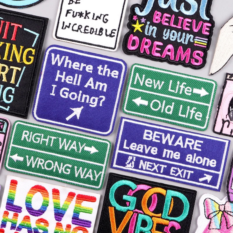 Parche de señal de carretera con eslogan, parches bordados para ropa, parches termoadhesivos para ropa, cinta de Radio, parche Fusible para ropa - imagen 2