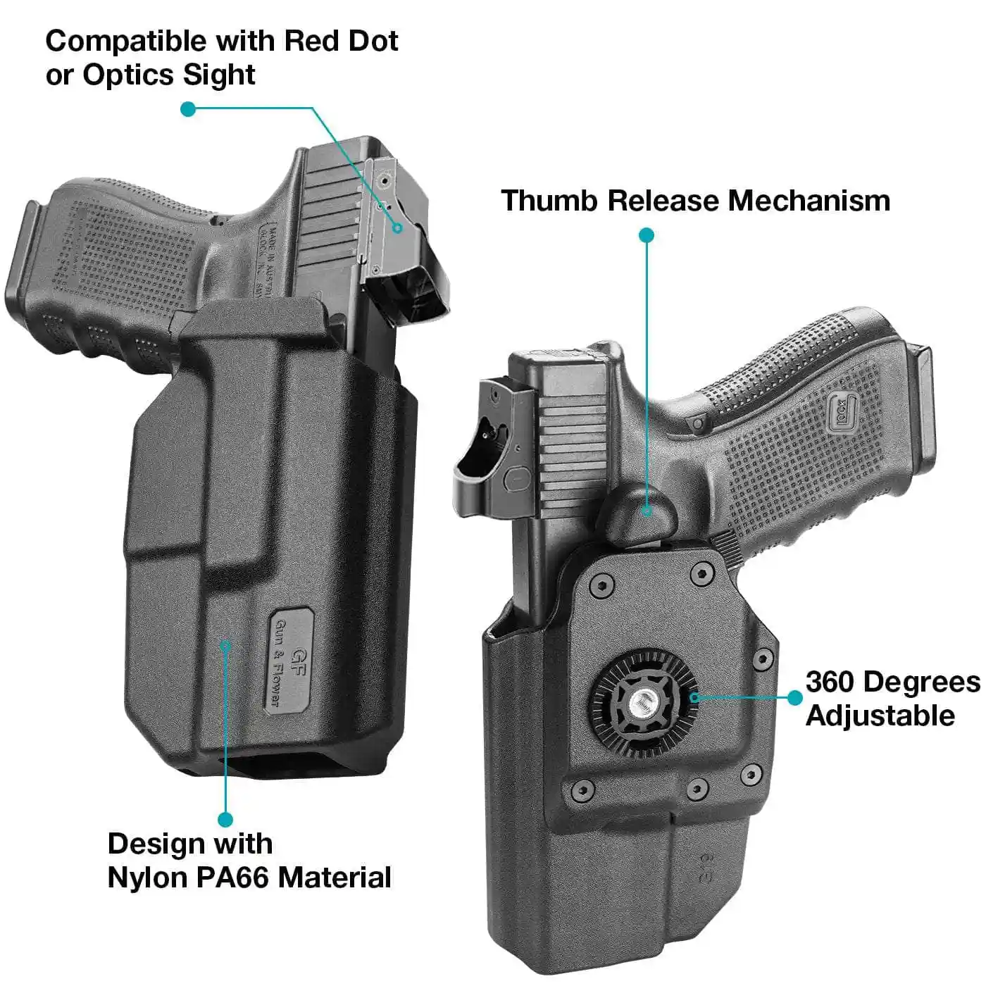 Sólo para Glock17/31(Gen1-5),19/23/32/44(Gen3-5),19X/22/45 funda, liberación de pulgar de polímero OWB Paddle Bag herramientas tácticas mano derecha - imagen 4