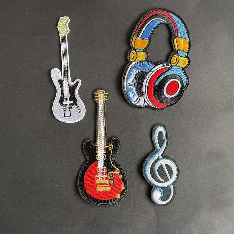 Parches Punk para auriculares, nota musical, insignias de guitarra, pegatinas de transferencia de apliques, parche bordado de tela para planchar para ropa, chaqueta - imagen 3
