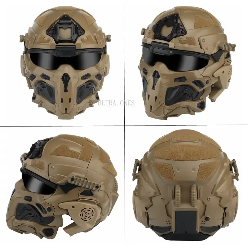 Casco táctico totalmente cubierto, cascos para juegos de Paintball Airsoft Cs con auriculares de comunicación, Protector de cabeza para caza y tiro - imagen 5