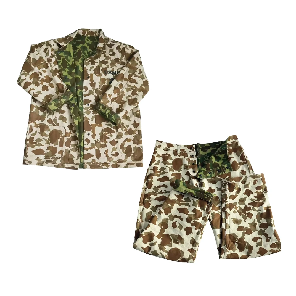 Uniforme de camuflaje del Pacífico de EE. UU. WW2, conjunto de chaqueta y pantalones con casco de jungla Vintage, réplica de equipo táctico