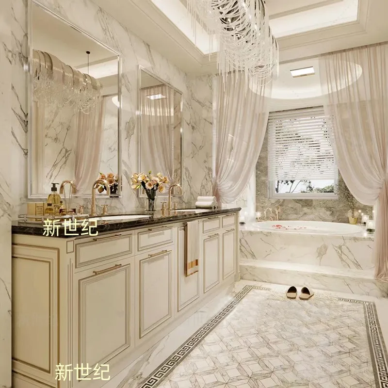 Armario de baño de estilo americano, combinación de madera maciza, lavabo de estilo francés, lavabo Doble - imagen 4