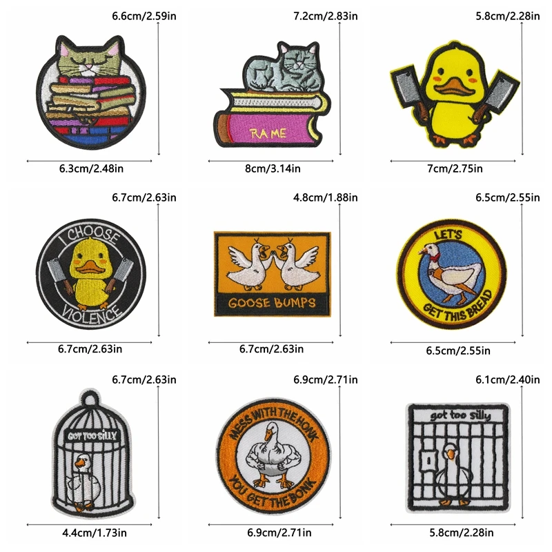 10 unids/lote divertido pato bordado DIY dibujos animados Animal gato pato parche hierro en parches para ropa sombreros chaquetas coser insignias pegatinas - imagen 3