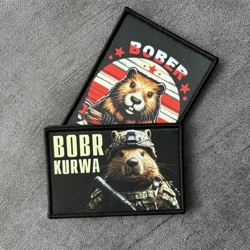 Parche táctico con estampado "BOBR KURWA", insignia de moral para ropa, parche de castor militar con gancho, pegatina para brazalete de mochila - imagen 2