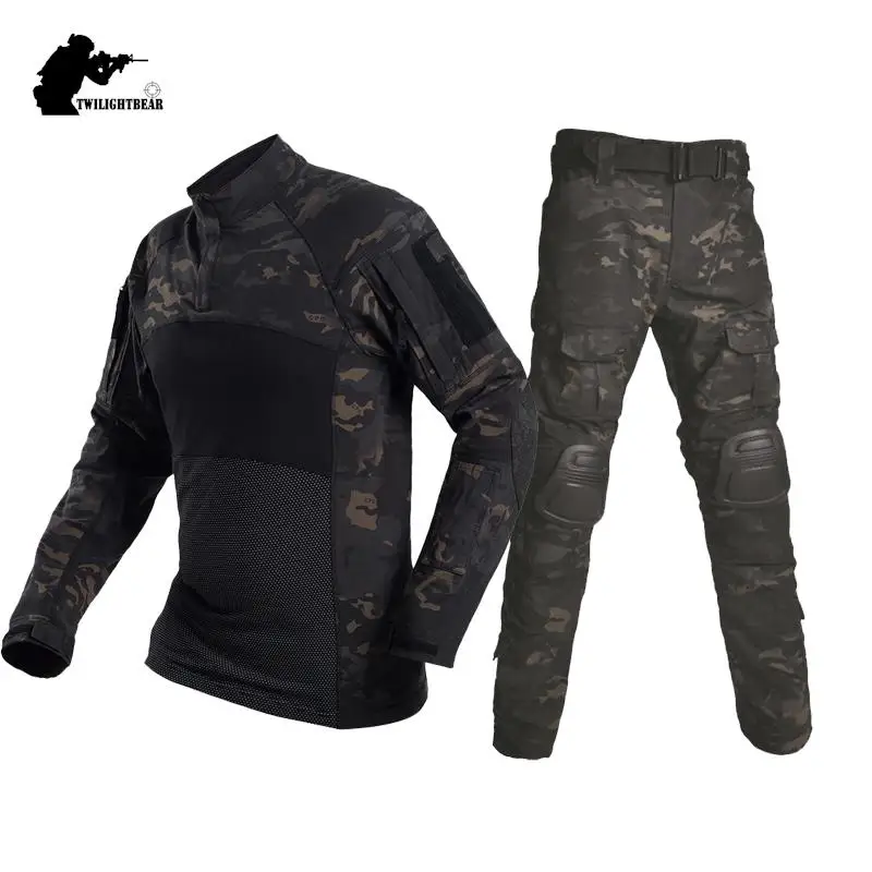 Trajes tácticos de camuflaje Airsoft, uniforme militar de manga larga, conjunto de ropa de combate Flog con múltiples bolsillos y rodilleras A2F218 - imagen 2
