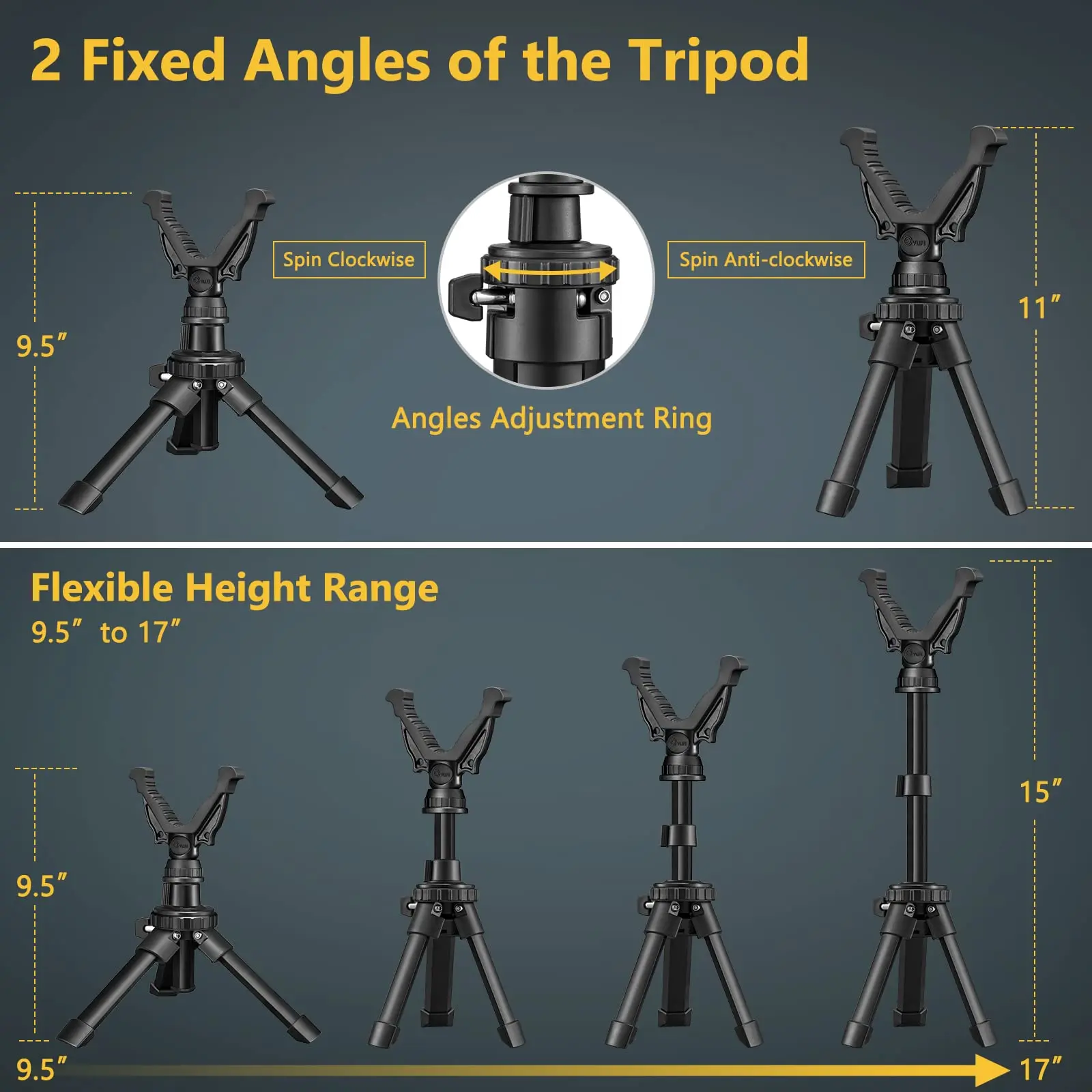 MidTen para trípode m lok, Mini palo de cámara profesional, telescopio de caza, trípode de descanso de tiro, palo de yugo en V de aluminio con carga de 5KG - imagen 3