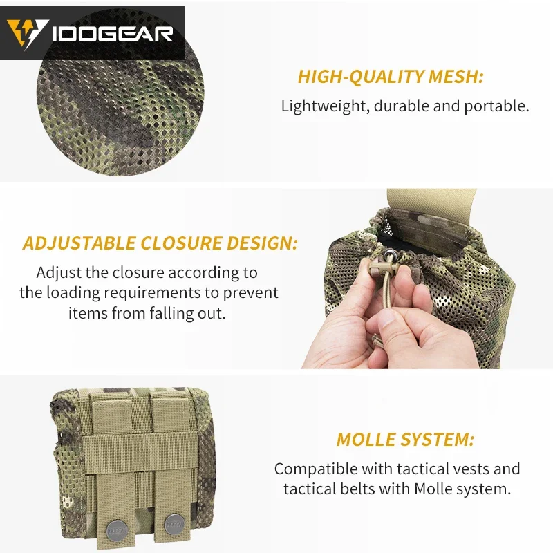 IDOGEAR bolsa de descarga táctica plegable de alta capacidad malla de nailon MOLLE cinturón Compatible ligero duradero solapa con cordón 3595 - imagen 4