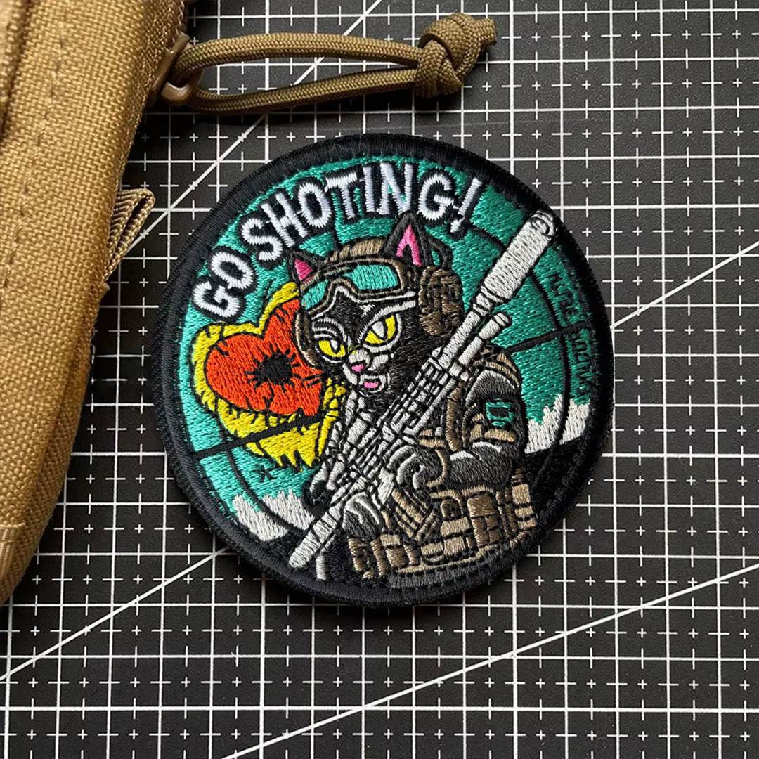 Parche bordado gato gamer airsoft con cierre para mochila