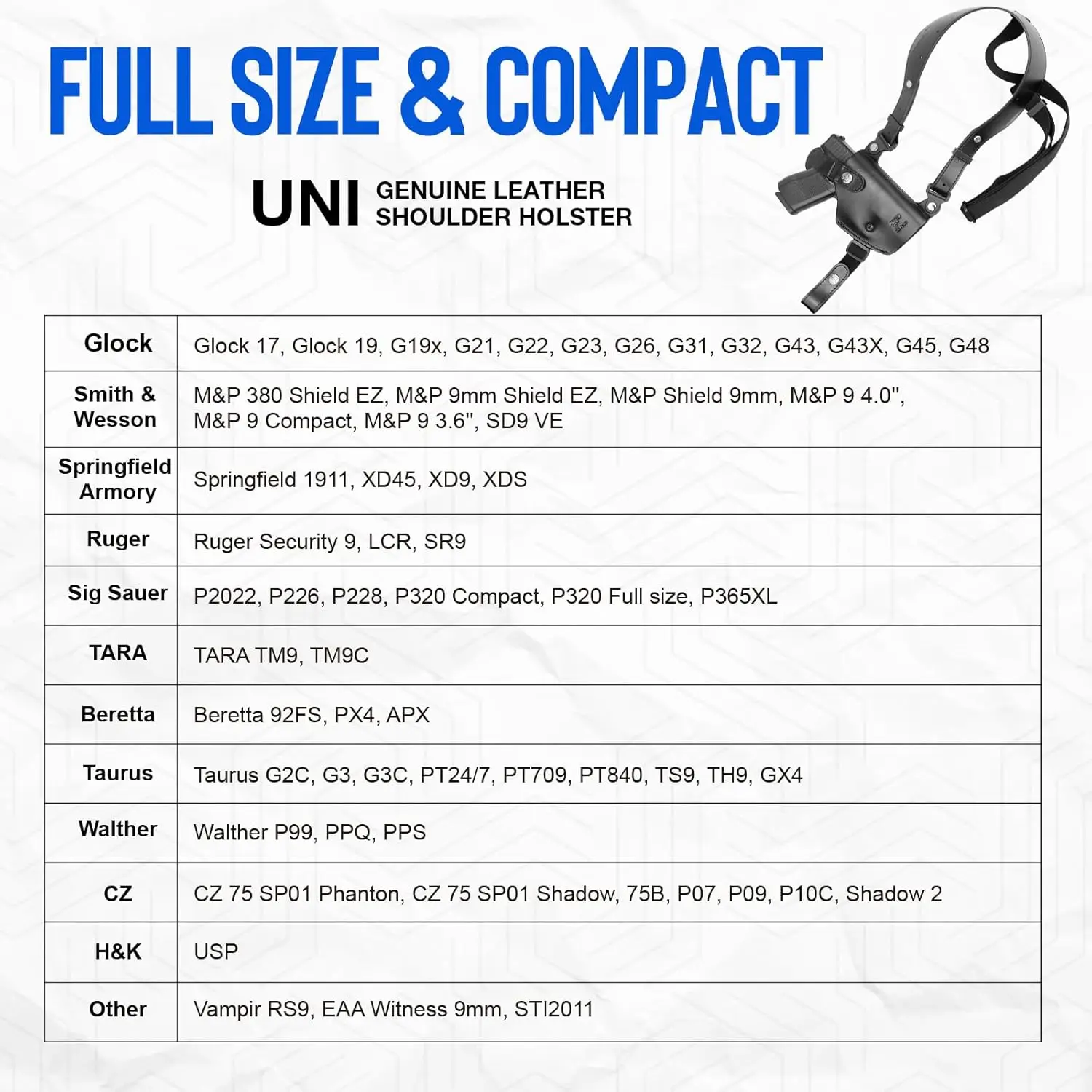 Funda de hombro de cuero universal compatible con Glock 17/19/22/23, 1911,Taurus G2C/G3C, M&P 9,Sig P220/P226, 92FS, mano derecha - imagen 2