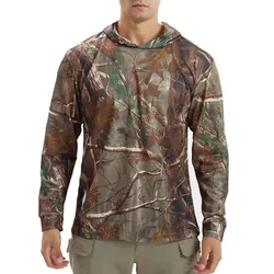 Camisas de camuflaje para caza y pesca, camisa de manga larga con sombrilla, Top elástico, camiseta holgada informal de camuflaje de jungla para exteriores, nueva