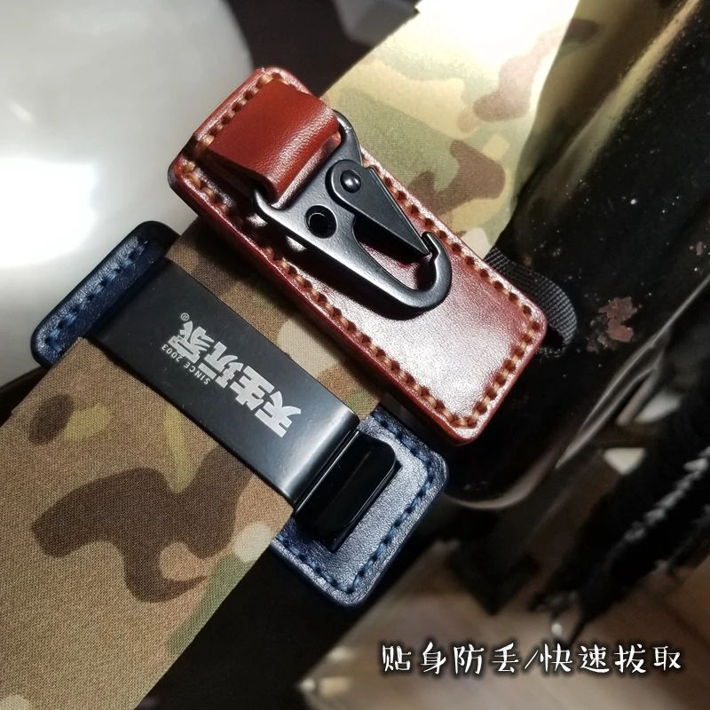 B-cinturón con Clip trasero largo, cinturón colgante rápido, cuero curtido, marrón, azul marino, antipérdida, Clip de cintura de acceso rápido - imagen 2