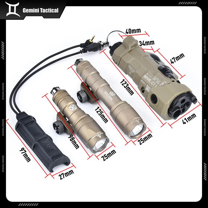 MAWL-C1 táctico rojo, verde, azul, punto IR, puntería láser, luz de relleno IR Surefir M300A, linterna LED blanca, interruptor de presión doble remoto - imagen 5