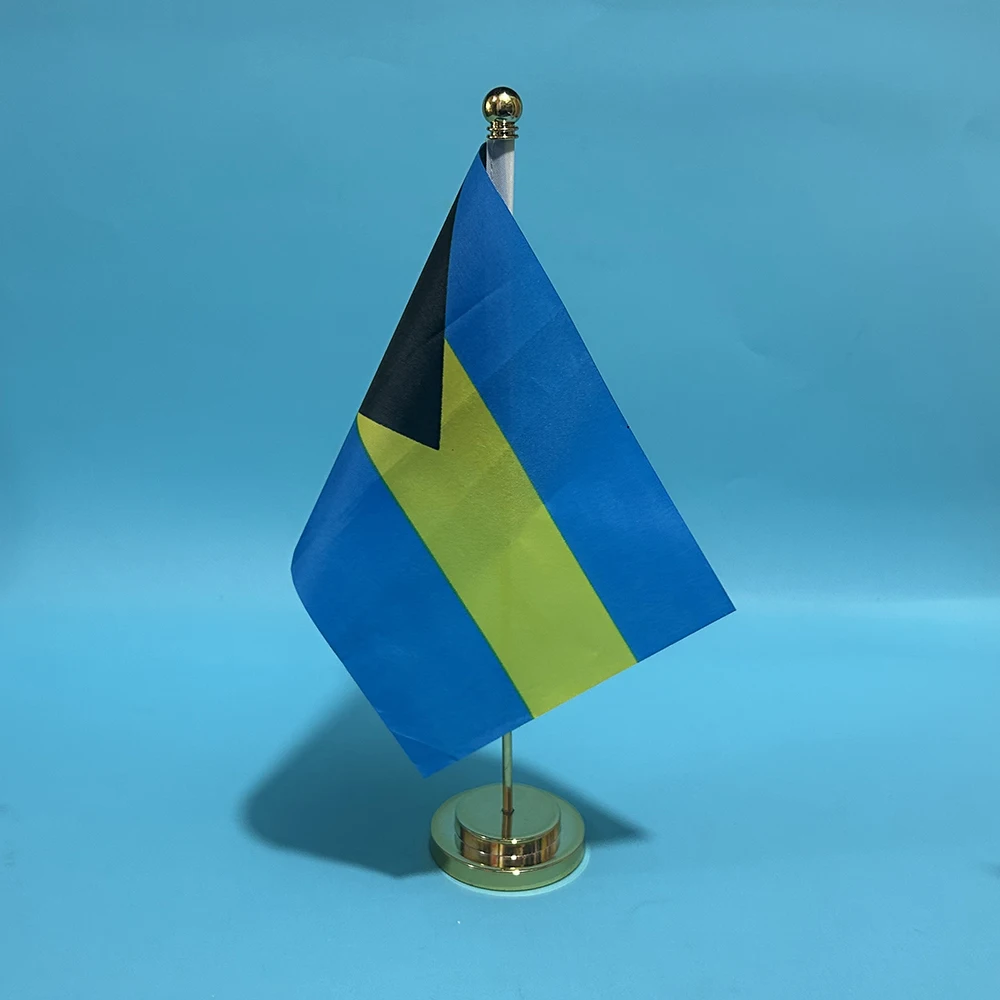 Escritorio de oficina bandera pequeña de Bahamas bandera 14x21cm poliéster Bahamas bandera nacional mesa de campo Banner adornos de escritorio banderas - imagen 4
