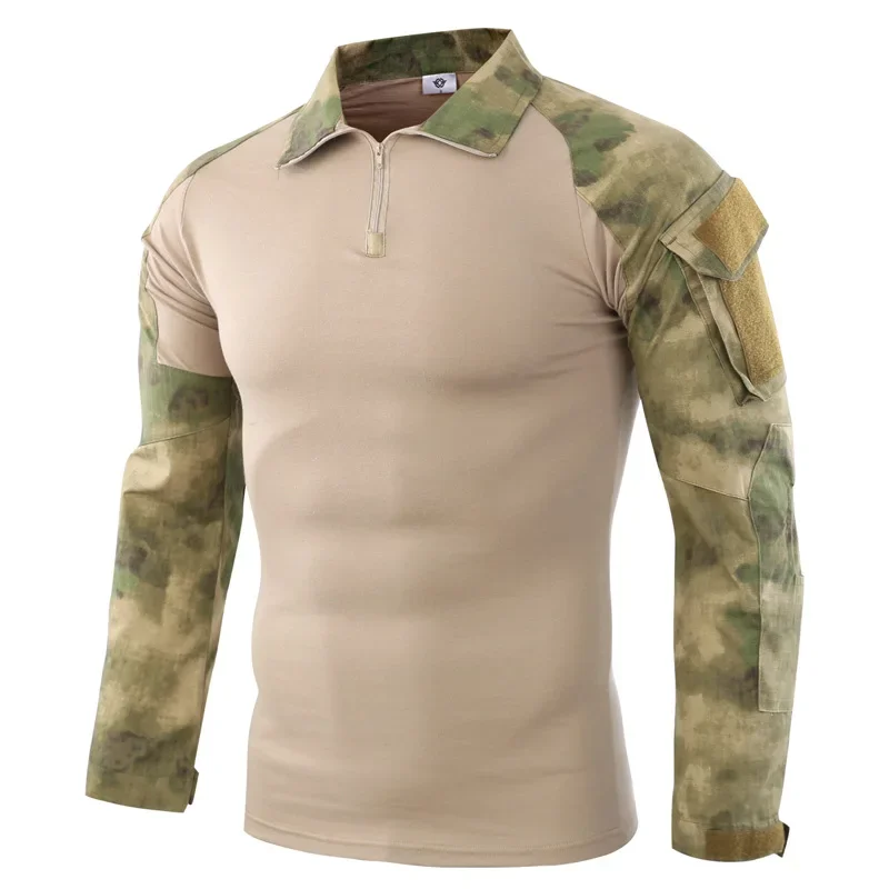 Camisetas tácticas para senderismo para hombre, ropa deportiva transpirable de manga larga de camuflaje del ejército militar para caza y escalada, novedad de 2025