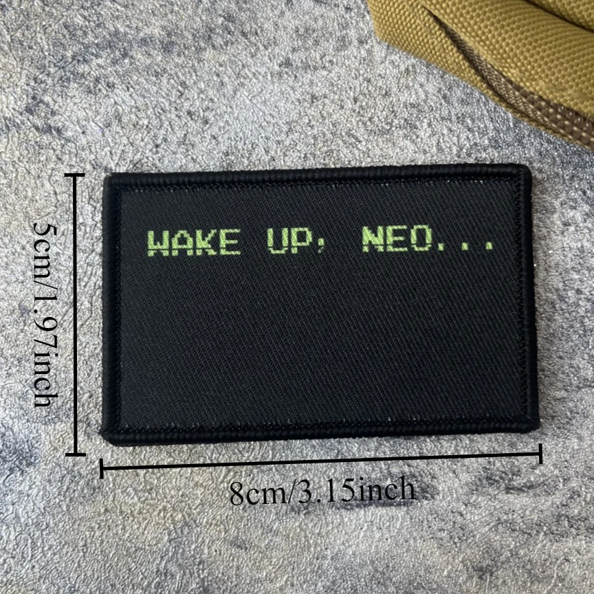 Despertador, Neo... Parche de insignia de moral táctica de la película Matrix, brazalete con estampado militar, gancho y bucle, pegatina para mochila y ropa - imagen 2