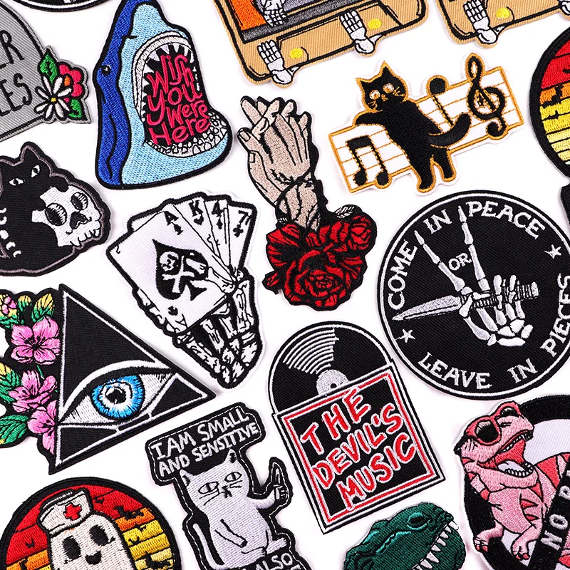 Parche de música/cinta del diablo DIY, bordado de calavera de roca/gato, parches termoadhesivos para ropa - imagen 2