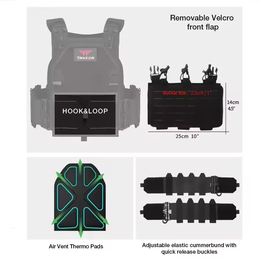 Chaleco táctico ligero 6094: sistema MOLLE de separación rápida, equipo de combate militar/LE/de supervivencia de nailon 1000D - imagen 5