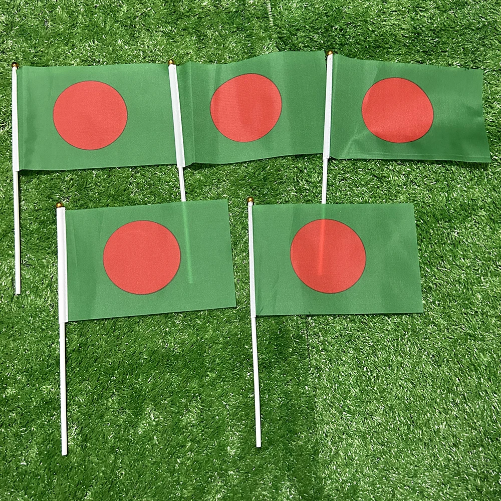 Bandera del cielo bandera de Bangladesh bandera de Bangladesh 10/20/50/100pcs 21*14cm bandera de Bangladesh ondeando a mano con poste de plástico para la decoración de la actividad deportiva