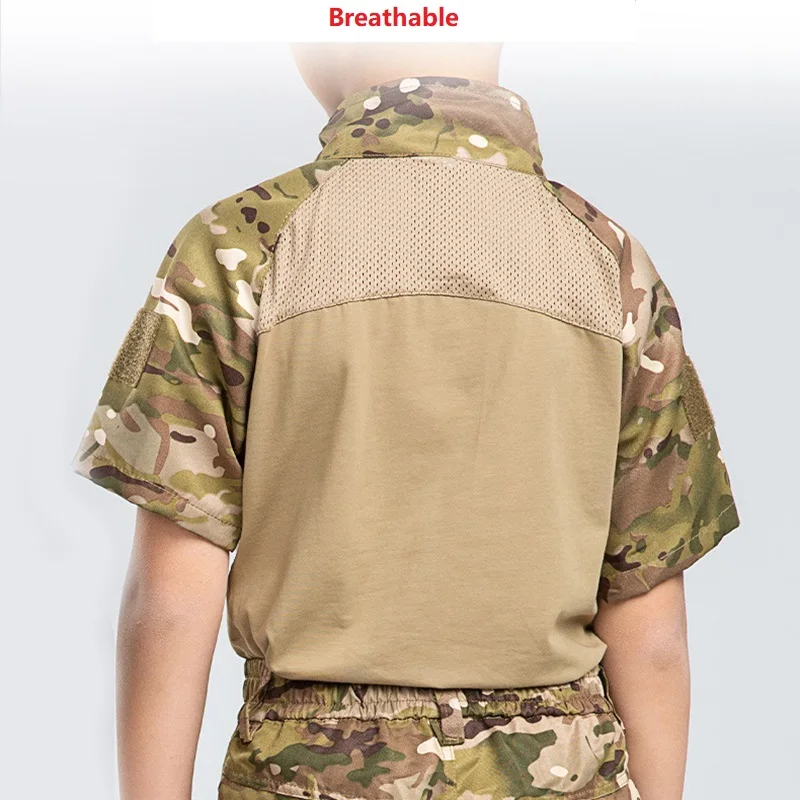 Trajes tácticos militares para niños, traje de camuflaje Multicam, uniforme de combate táctico, sudaderas para niños, entrenamiento, caza, conjuntos de manga corta - imagen 4