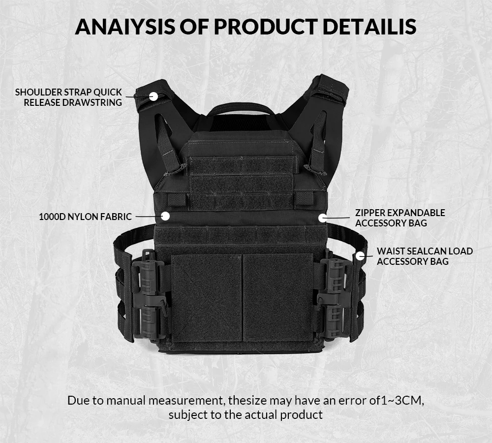 AQ zxdc PTT Molle equipo táctico caza tiro Chaleco táctico portador de placa JPC2.0 Chaleco táctico para Airsoft Cs juego de guerra - imagen 4