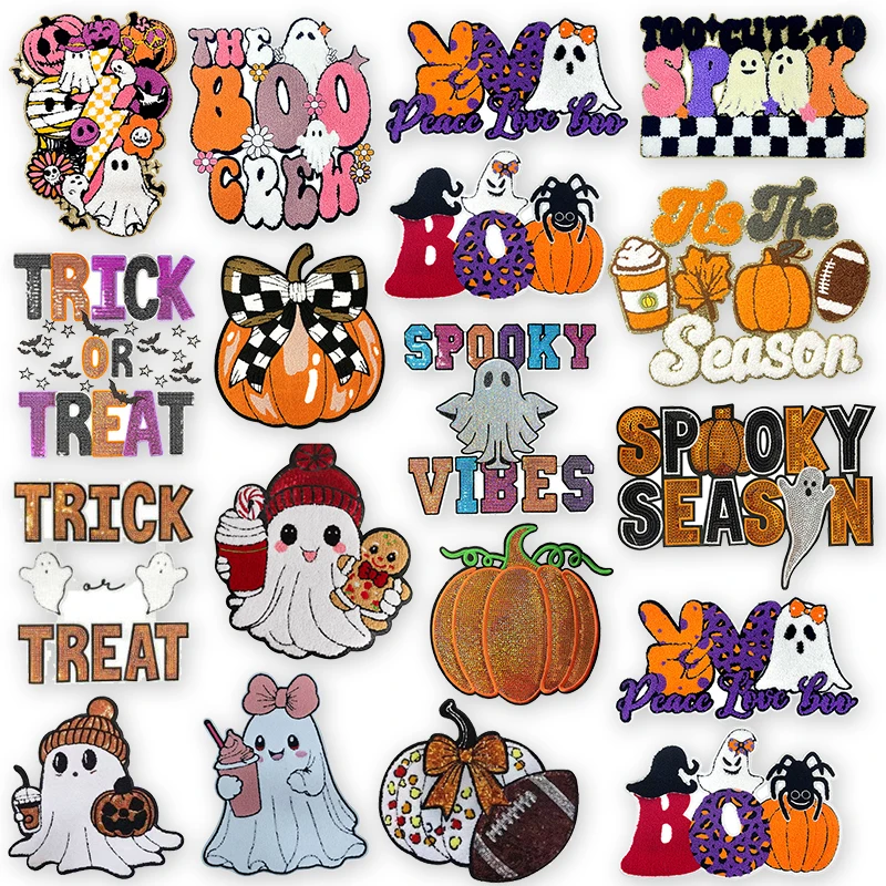 Parches de chenilla con lentejuelas para Halloween, parche para planchar y trucos para ropa, parche bordado grande para accesorios de ropa, regalos - imagen 2