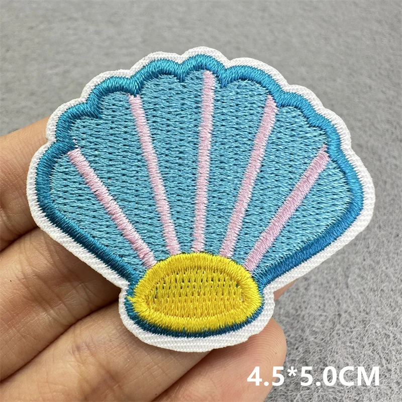 Parche de concha de océano, parches para planchar para ropa, pegatina, parches bordados de cangrejo y camarones de dibujos animados para ropa, apliques de costura DIY - imagen 5