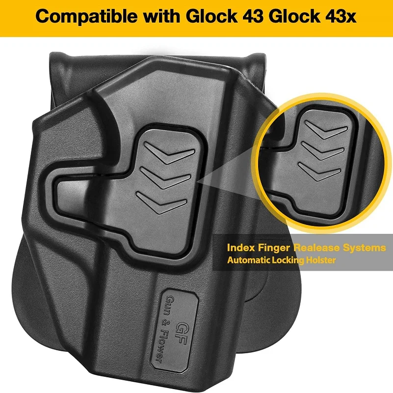 Solo para Glock G43,43x, no para G43X con riel, no MOS, funda de polímero, retención de nivel II, pistola de extracción rápida, índice OB, liberación de dedo - imagen 3