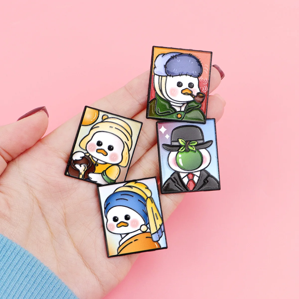 4 Uds. Pin esmaltado con pintura al óleo artística, Pin de solapa, broches de pato para decoración de ropa de mujer, alfileres de Metal, mochila, sombrero, insignia, accesorios - imagen 3