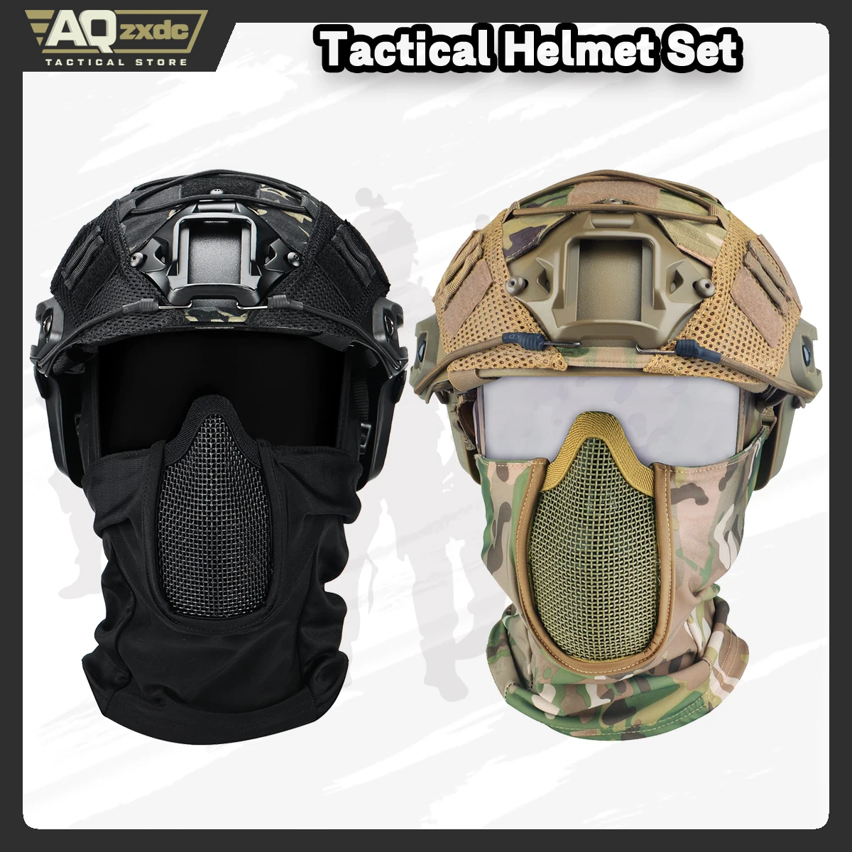 AQzxdc Casco táctico rápido Airsoft con máscara de malla, casco de Paintbal tipo PJ con soporte NVG para deportes al aire libre, juego CS