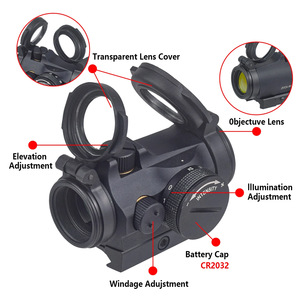 Mira telescópica táctica AIM T02 Red Dot con soporte elevador, óptica reflejo 2MOA T02, mira telescópica de punto rojo con logotipo de marcado Original - imagen 3