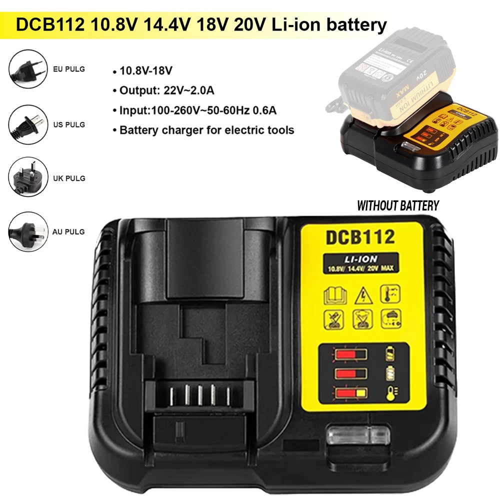 Cargador de batería DCB112, cargador de batería de litio de repuesto DCB206 DCB205 DCB204 DCB203 DCB120 para batería Dewalt de 20v - imagen 2