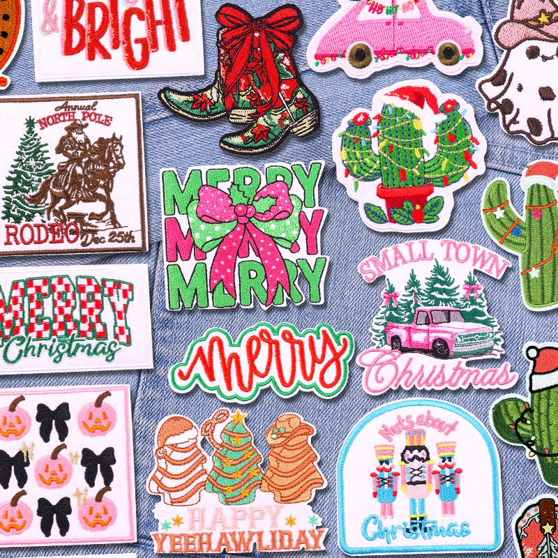 Parche bordado de Navidad, parches de vaquero occidental para ropa, parches para planchar para ropa, pegatinas para coser bordadas de dibujos animados DIY