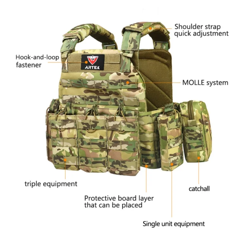 Portador de placa táctica, faja de ajuste rápido de liberación rápida, chaleco cortado con láser con bolsa para revistas, equipo de caza ligero MOLLE - imagen 5