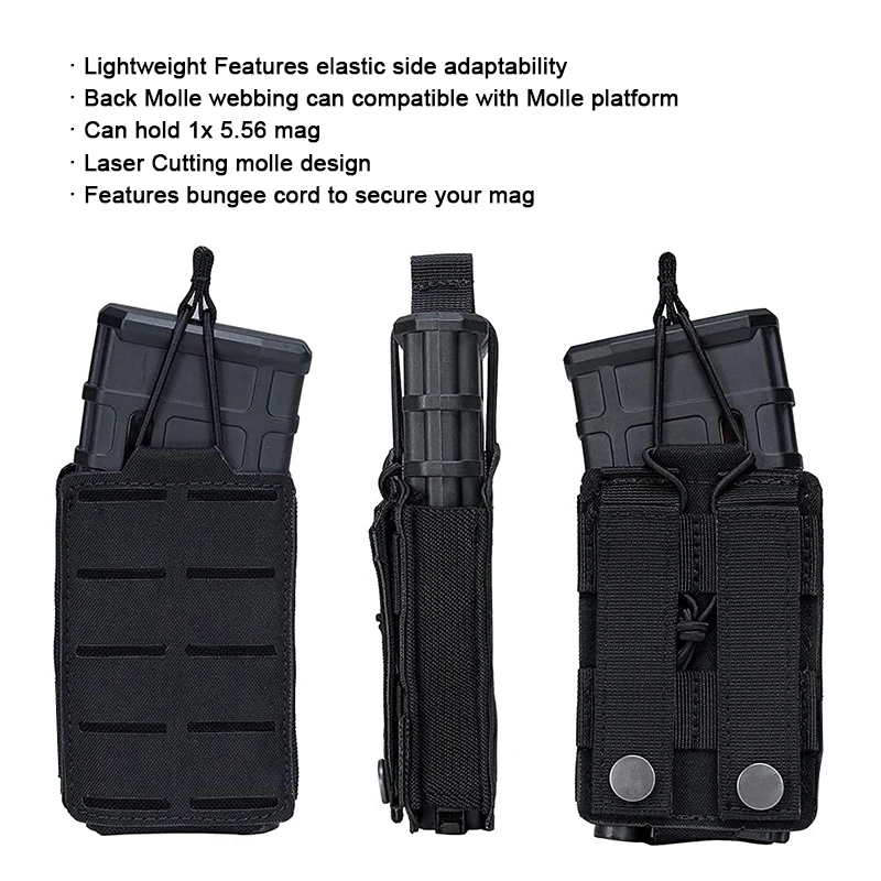 Bolsa táctica Mag de 556mm, bolsa individual para revistas, bolsa MOLLE abierta para revistas de Rifle M4 M14 M16 AR-15 de 5,56 MM - imagen 4