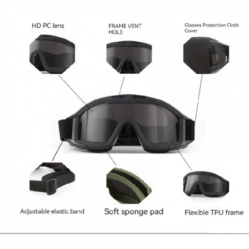 Gafas tácticas para casco estilo ruso Splav 6b47 con 3 lentes, gafas a prueba de arena para exteriores - imagen 5