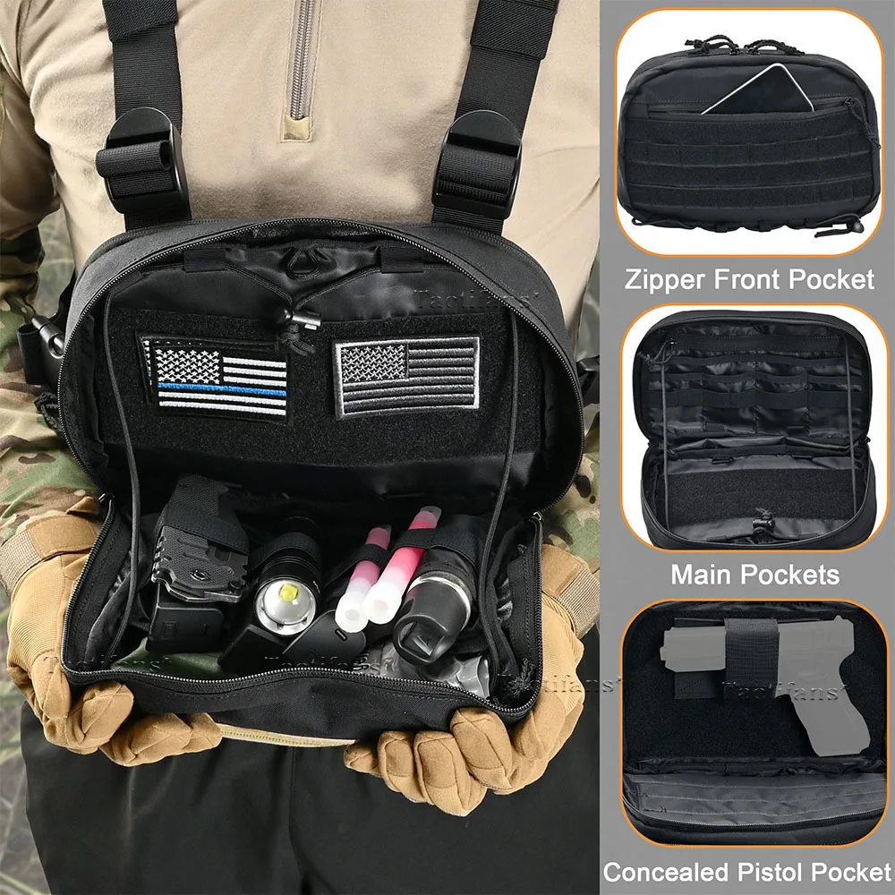 Bolsa de pecho para hombre Molle EDC, chaleco táctico con funda de pistola oculta, bolsa de aparejo de pecho de utilidad para correr y cazar - imagen 3