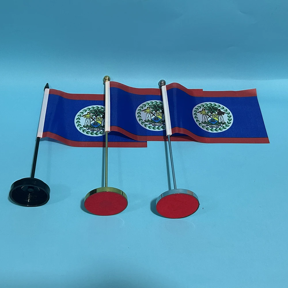 BANDERA DE SKY Escritorio de oficina pequeña bandera de Belize 14x21cm poliéster BZ BZE Bandera nacional de Belize Banner de país Adornos de escritorio Banderas - imagen 2
