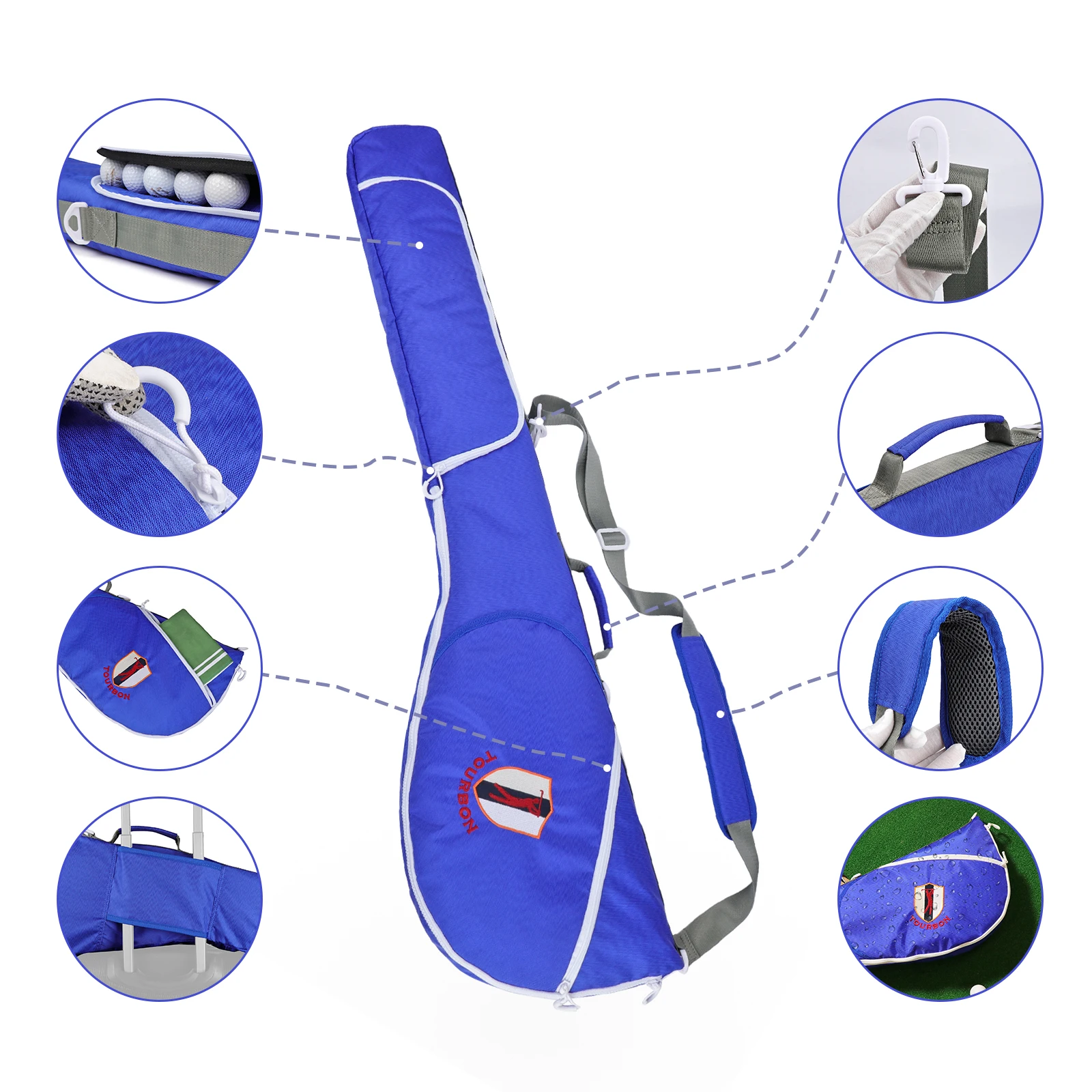 Tourbon Nylon Palos de golf Bolsa de transporte cómoda Bolsa de almacenamiento portátil impermeable para domingo Bolsa de viaje pequeña Azul ligero - imagen 4