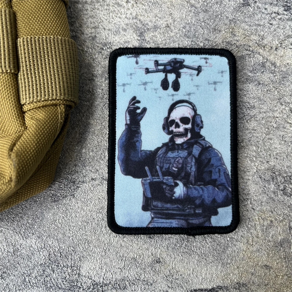 Parche de gancho y bucle con estampado de soldado esqueleto táctico, emblema de operador de Dron, insignia de moral militar, pegatinas para ropa y mochila - imagen 5