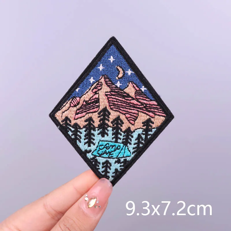 Parche de naturaleza para planchar en la ropa, Parche de montaña para ropa, parches bordados de Río para ropa, insignias de rayas DIY - imagen 4