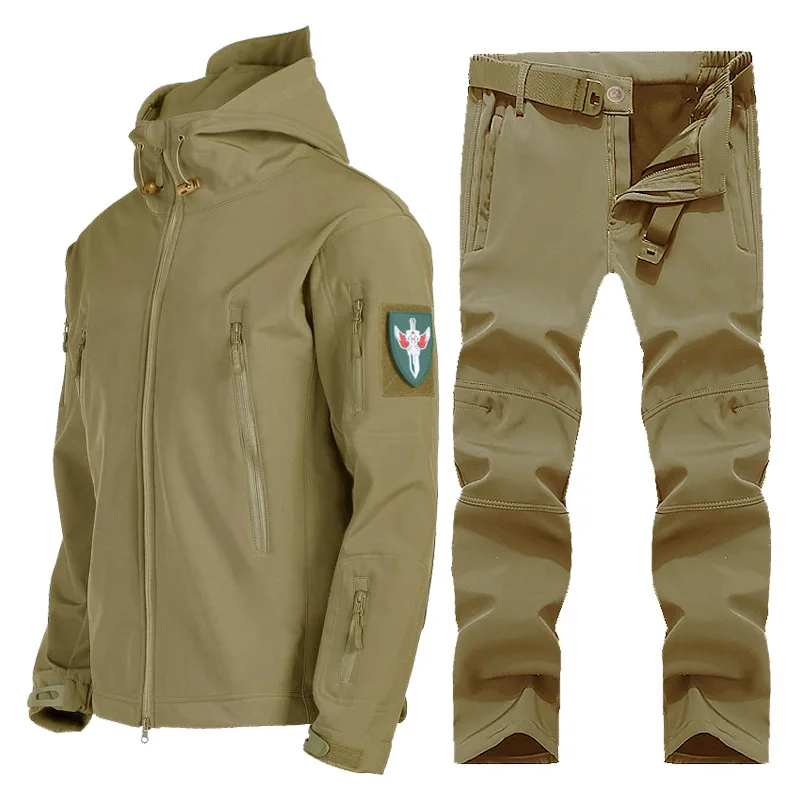Conjuntos tácticos impermeables para hombre, chaqueta polar de concha suave + Pantalones, 2 piezas, trajes de combate militares a prueba de viento, piel de tiburón - imagen 3