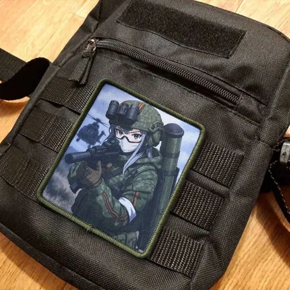 Parches de Meme de Chica de Anime, parche de gancho y bucle, brazalete moral, insignia de moral del ejército militar, pegatinas tácticas para mochila - imagen 3