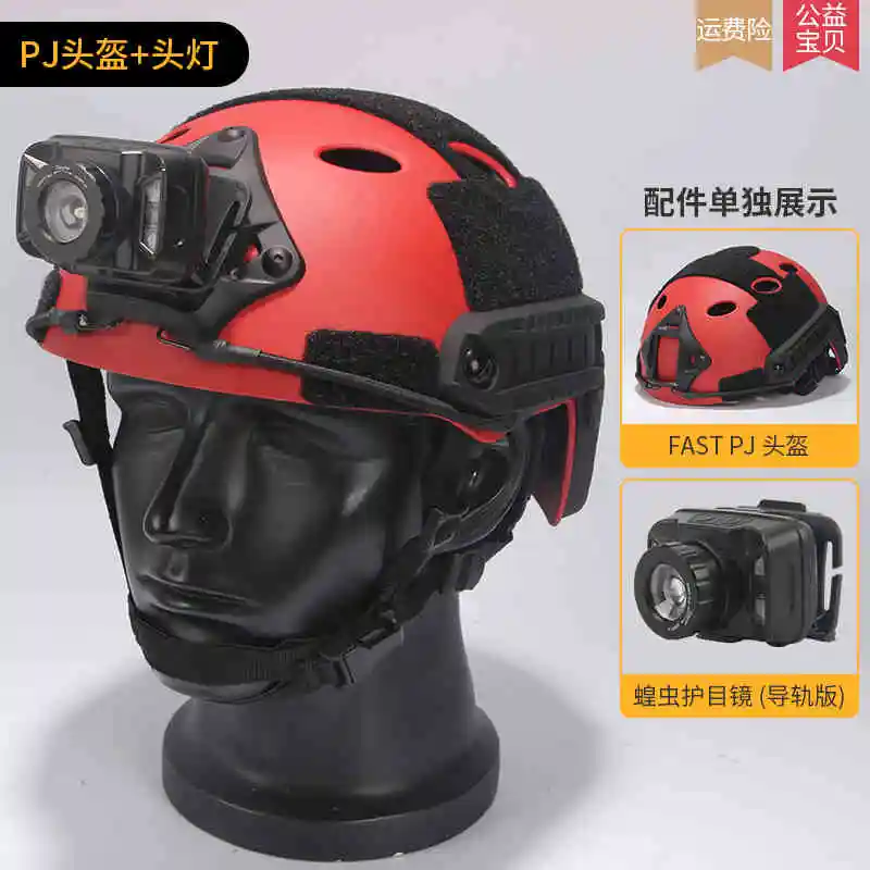 Casco de rescate táctico rojo con faros y gafas para emergencia - imagen 5