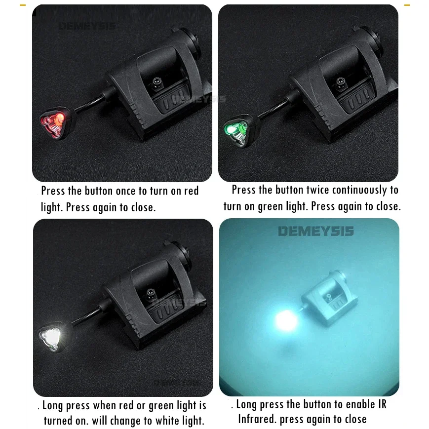 Luz táctica para casco, linterna LED láser IR, 4 modos, verde y rojo, ahorro de energía para Airsoft, caza y Camping - imagen 5
