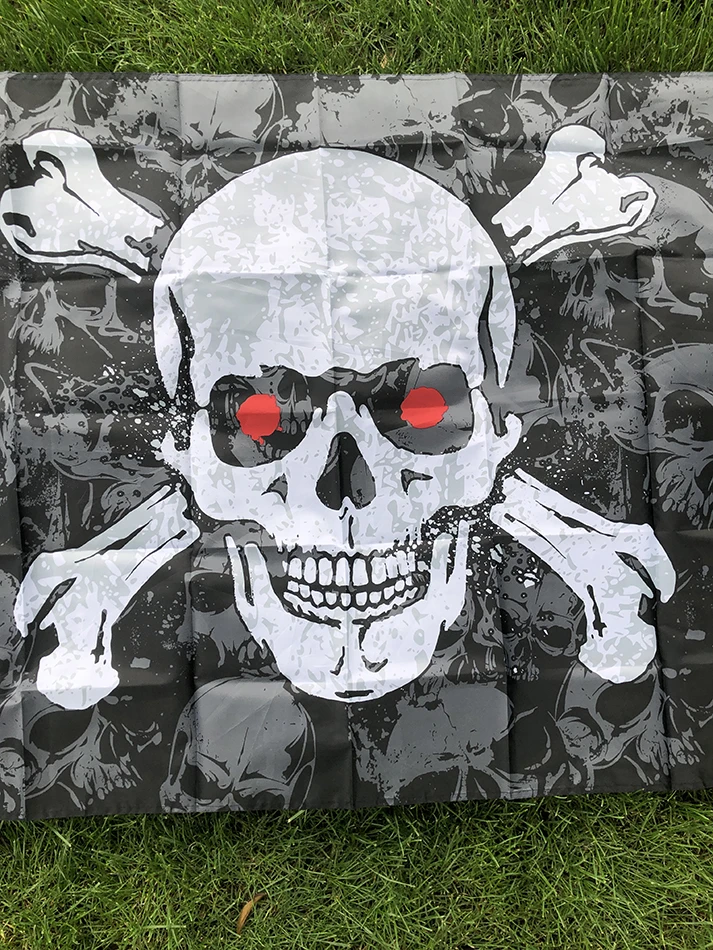 BANDA DE SKY 90X150cm, bandera de huesos cruzados de pila de calavera pirata negra, pancarta colgante de poliéster de alta calidad para decoración - imagen 3