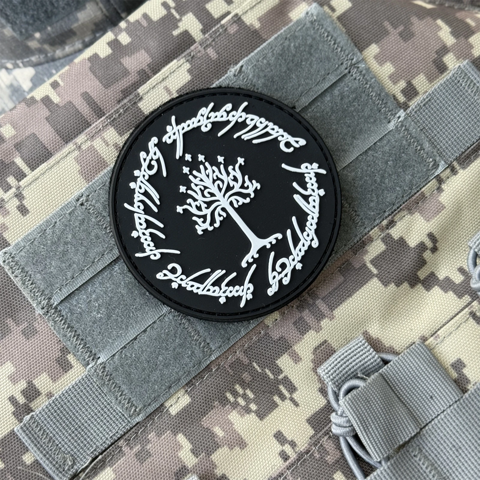 Insignia de moral táctica de árbol de Gondor Chevron, parche de PVC para ropa, parches militares con gancho y bucle, apliques adhesivos para mochila