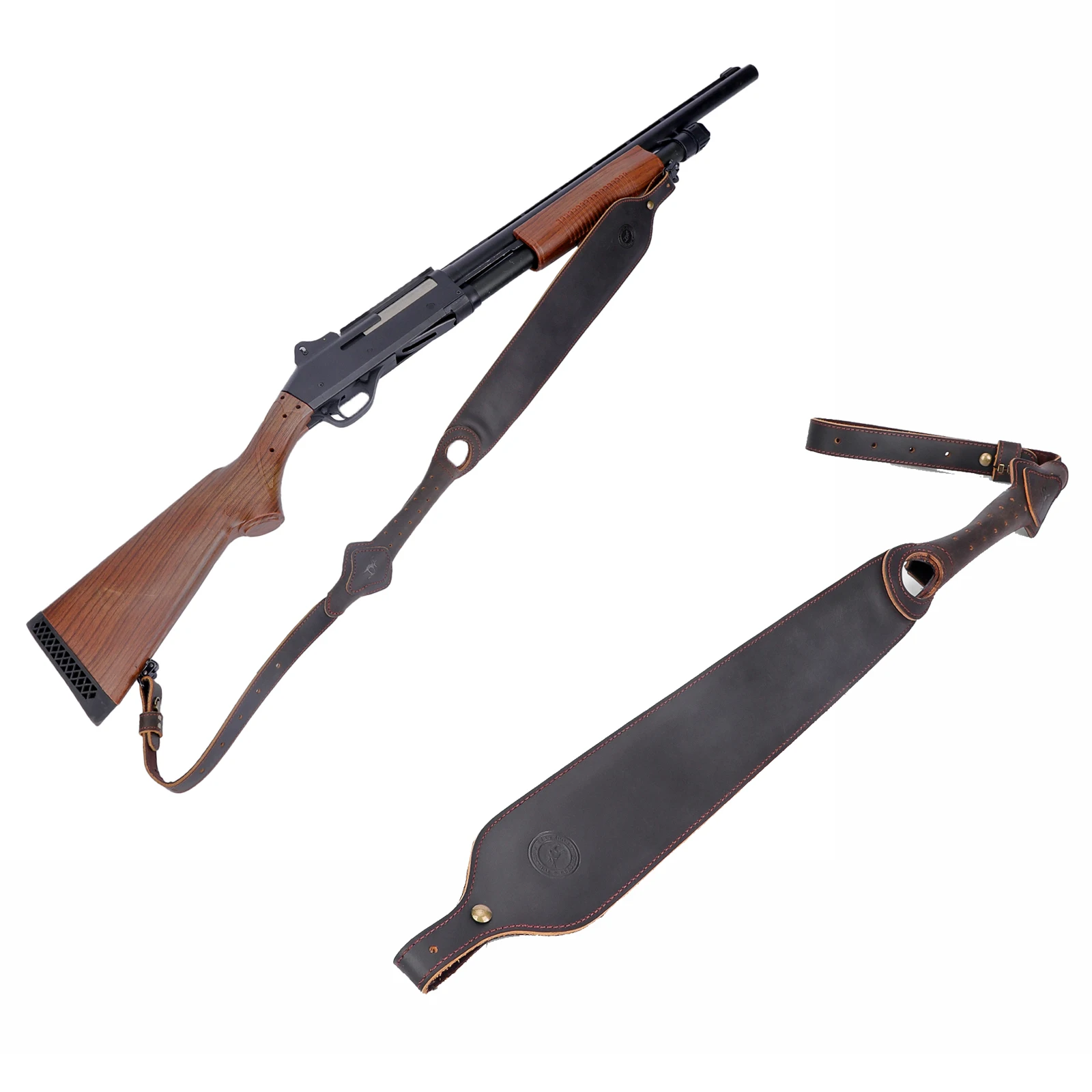 Tourbon Rifle Shotguns Sling para caza, correa de cuero para hombro, antideslizante, longitud ajustable, 105cm, reposapiés, tiro negro