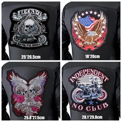 Parches bordados en la espalda para motociclista grande, chaquetas vaqueras, parche para coser en la espalda, parches para planchar DIY para ropa, parche de calavera Punk